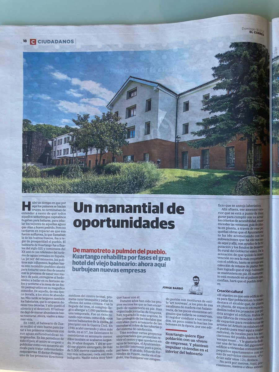 Edu_FdP's tweet photo. Hoy, en @elcorreo_alava , reportaje sobre las realidades y posibilidades que ofrece el Balneario de Kuartango al desarrollo rural. Gracias a Jorge e Igor, periodista y fotógrafo, por su atención y trabajo. https://t.co/vKzqp6civD
