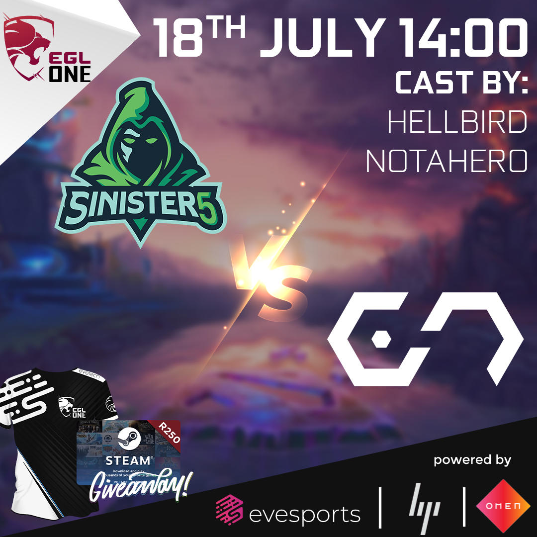 It's the big one! The grand final of the EGL One Dota 2 main event kicks off in less than 2 hours! 

<a href="/Sinister5_SA/">Sinister5 🎄</a> take on their arch nemesis <a href="/EnergyEsportsZA/">Energy Esports</a> 

Stream can be found here: youtu.be/c-sMJNIfYfg
We also stream to FB and will have 2 give aways on stream!
#hp #omen
