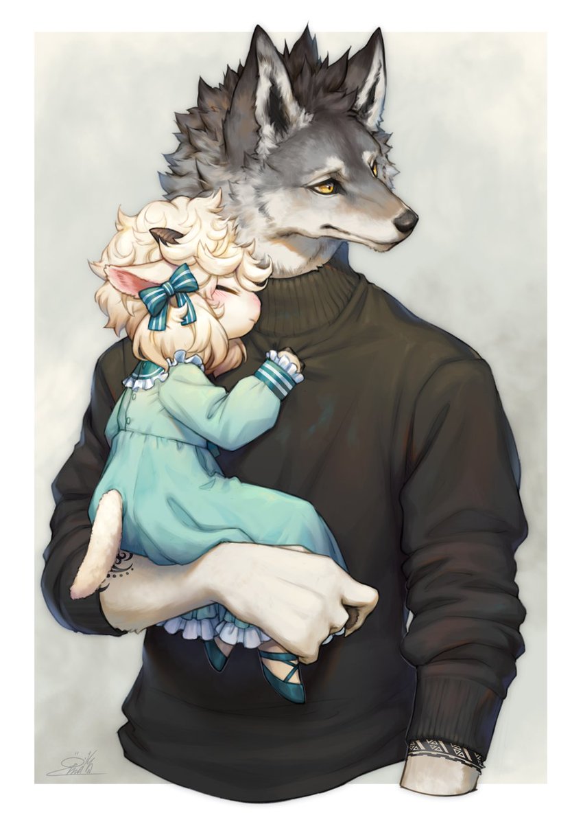 1girl animal ears 1boy furry dress blonde hair wolf boy  illustration images