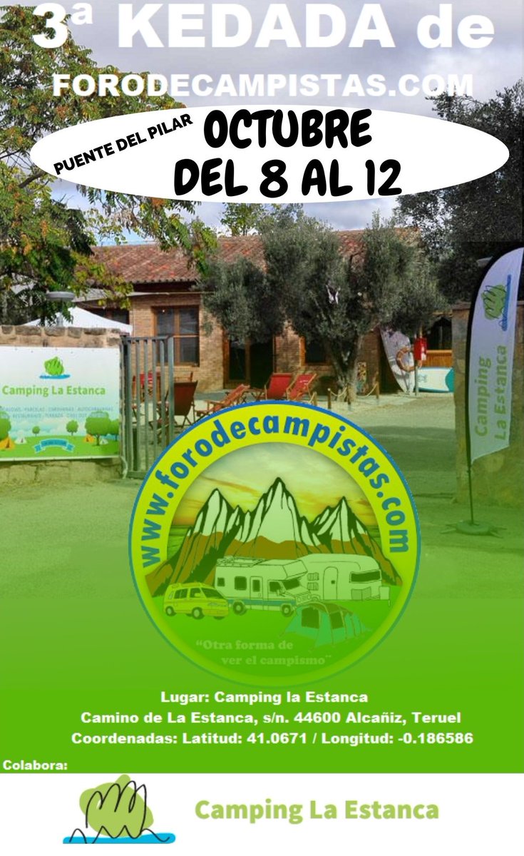 Forodecampista's tweet photo. Lanzamos nuevamente la kedada del foro.
Del 8 al 12 de Octubre.
#KEDADAS @FORODECAMPISTAS #campismo #caravaning #kedada 
https://t.co/iNNMmRsQka https://t.co/OibyBl7mhX