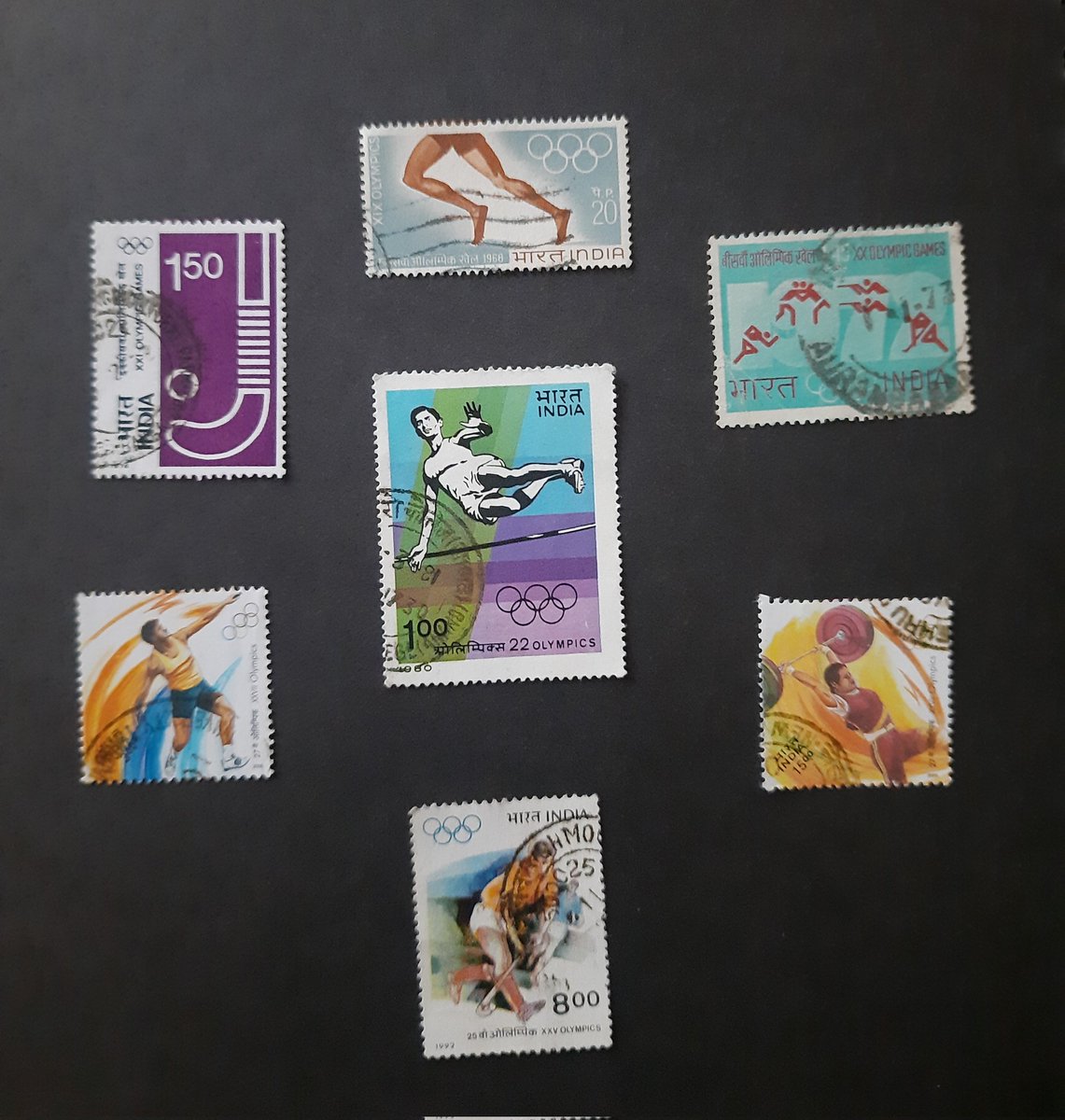 sciphi_Ananya's tweet photo. So finally, my weekend stamp journey ended with clicking my Olympics stamps collection from India. And I wish the Indian contingent best wishes for the olympics starting this week #Cheer4India #Olympics2021 #philately #stampsofindia @Olympics @IndianOlympians https://t.co/Qhgkl68WaP