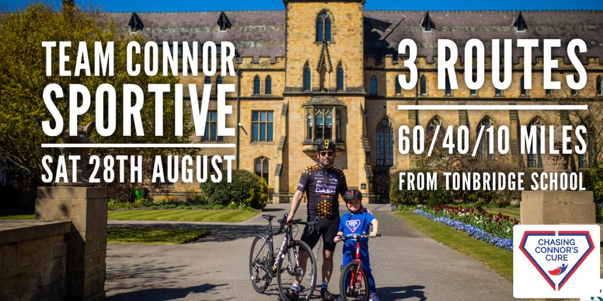 ChasinCure's tweet image. It’s less than 6 weeks until our #cycling #sportive. For families and more serious cyclists alike! 3 great routes. From #Tonbridge School. All proceeds to help us #EndDuchenne. 
Sign up at chasingconnorscure.co.uk