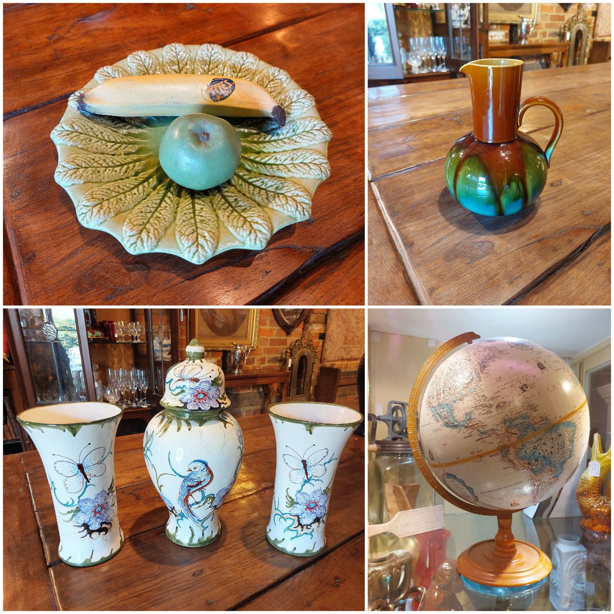 #bretbyfruitbowl #christopherdresserjug #goudavases #vintageglobe #ceramics #pottery #giftideas #eversleybarnantiques