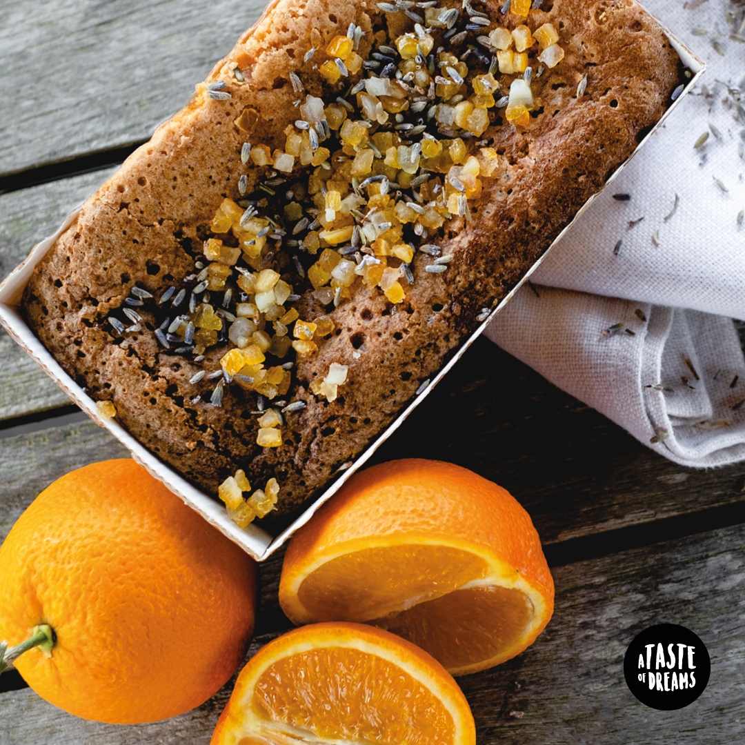 Orange &amp; Lavender Cake
Gluten Free - Dairy Free - Vegetarian

A long-time favourite of our customers. A light citrus sponge, infused with a hint of lavender and decorated with mixed peel and lavender florets. A real summer cake.