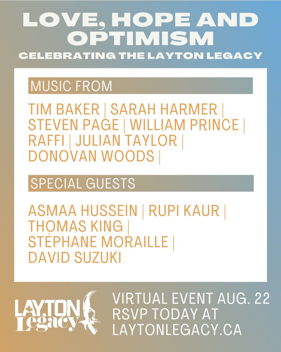 m_layton's tweet photo. It’s Jack’s birthday today.  So we’re announcing lineup for Love, Hope, and Optimism - Celebrating the Layton Legacy concert Iagust 22nd.  RSVP today https://t.co/dD2IwmuAcD https://t.co/d1E5cb27R3