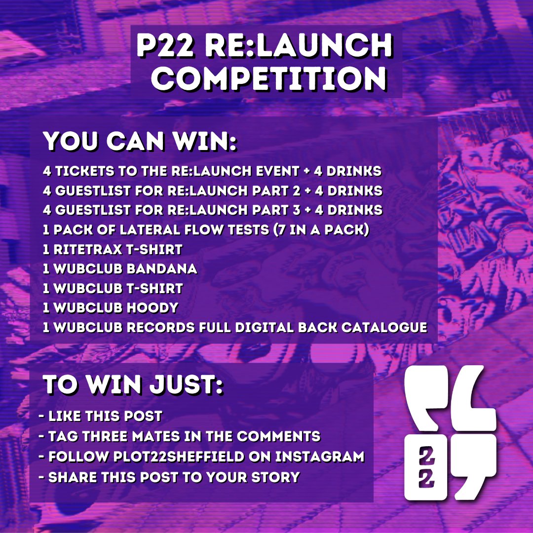 Happy Sunday everyone! 

To celebrate our Re:Launch weekend, we are giving away loads of great bits and bobs to our P22 family! 

Head over to <a href="/plot22sheffield/">Plot 22</a> on Instagram to enter:
instagram.com/p/CReU7ZhMI_-/

Good luck 🙌