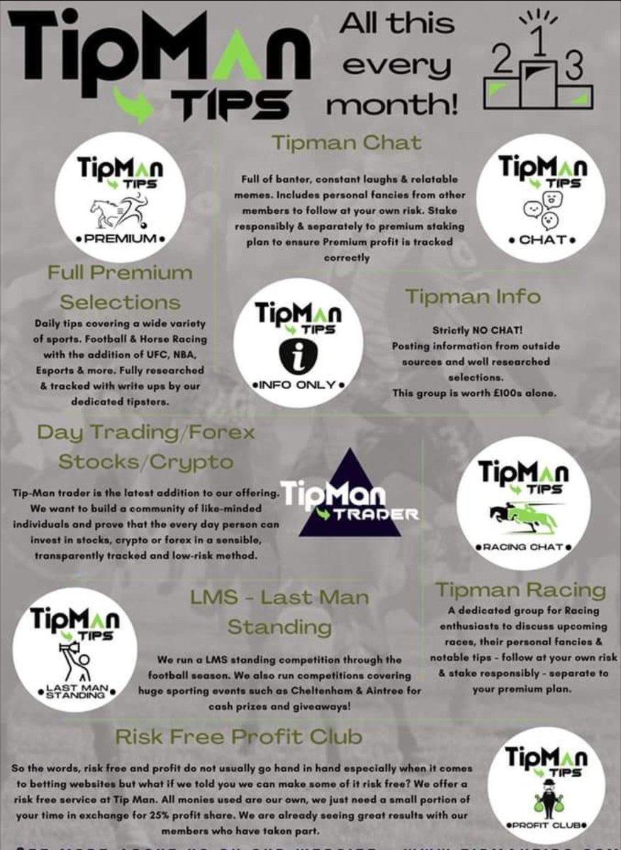 TipMan_Crypto's tweet photo. Huge day today with the trixie boooming, 11/2 winner, football roller and the esports.
Thinking about signing up?
I can give you 50% off!!
Get your first month for Β£9.99 and get access to everything
#GamblingTwitter #HorseRacingTips #bettingsports #tipman https://t.co/IWb0ePcT3N