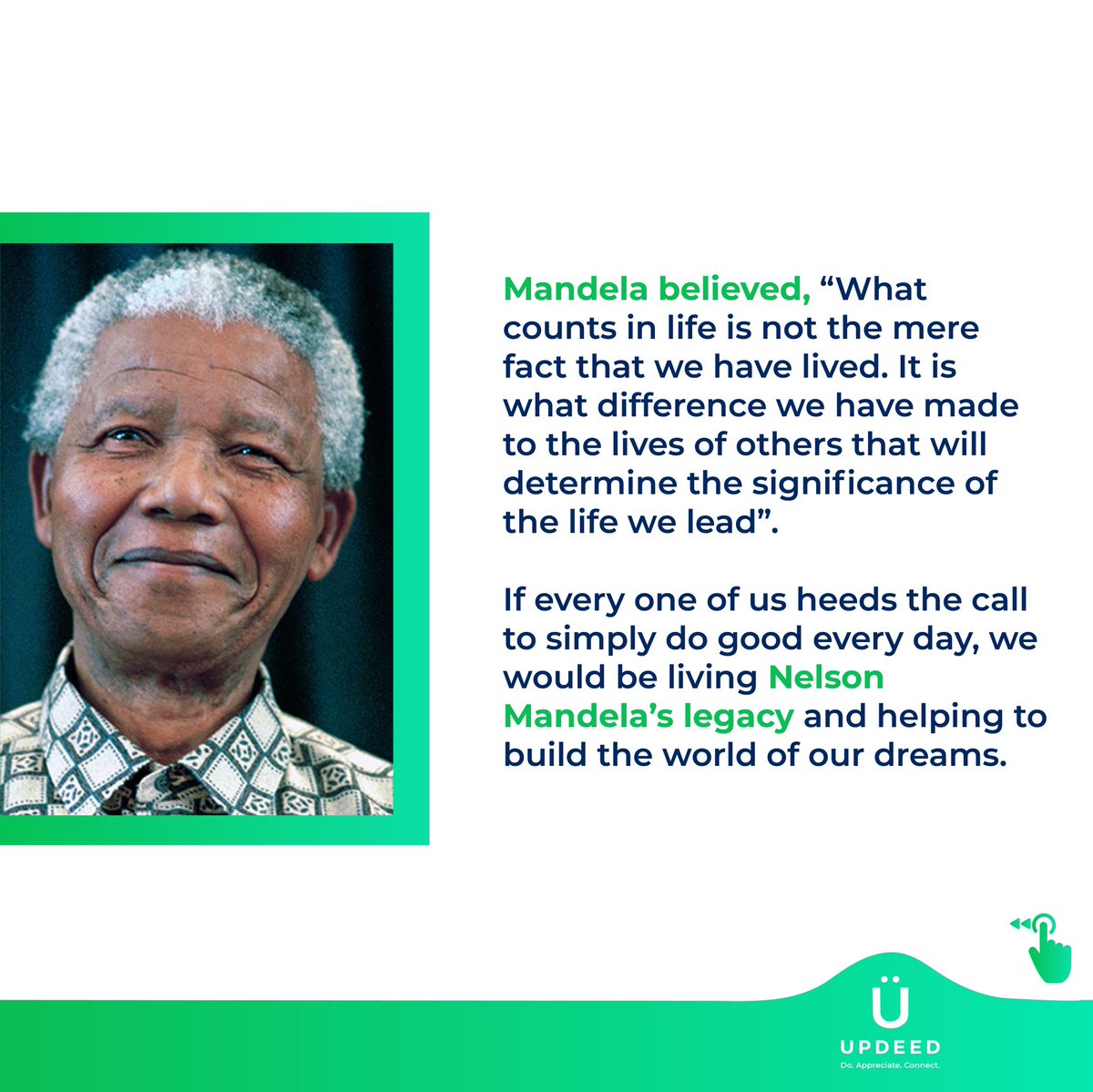 UpdeedApp's tweet photo. The message behind celebrating International Nelson Madela Day-each individual has the ability and the responsibility to change the world for the better, thereby building a global movement for good.
#internationalnelsonmandeladay
#endracism #blackpresident #firstblackpresident https://t.co/y2XQdQYl7V