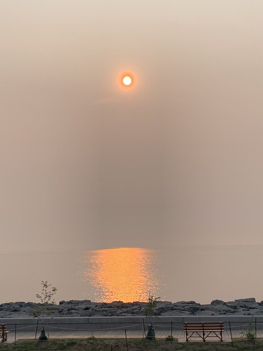 Hazy sunrise on <a href="/LakeSuperior/">The G.L.O.A.T.</a> Happy Lake Superior Day!