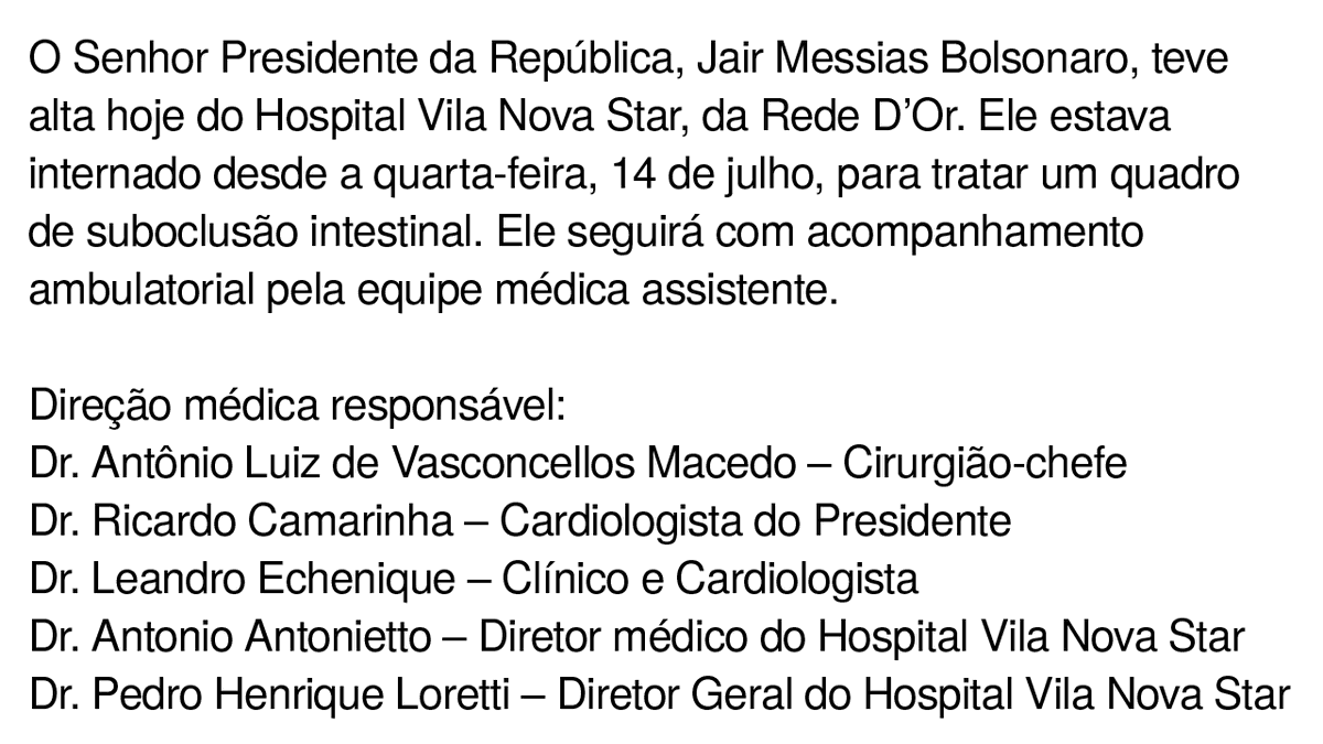 ZambelliCarla_'s tweet photo. URGENTE: O Presidente @JairBolsonaro teve alta e acaba de deixar o hospital Vila Nova Star, em São Paulo.

Bem-vindo de volta ao front, Capitão! 🪖🇧🇷 https://t.co/UPofnTUnYL