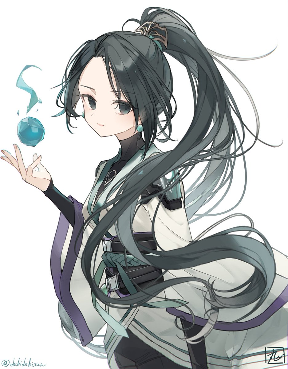 1girl solo ponytail animification long hair black hair jewelry  illustration images