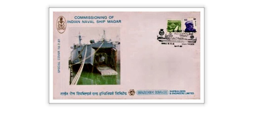 #IndianNavalHistory
#OnThisDay in 1987
#INSMagar (L-20), Landing Ship Tank (Large) & lead ship of her class, was commissioned into #IndianNavy at #GRSE Kolkata.
Adm RH Tahiliani #CNS was the Chief Guest.
Cdr DB Roy was the first Commanding Officer (1/n).