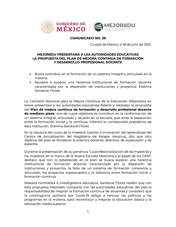 MejoreduMX's tweet photo. #Comunicado🗞️

MEJOREDU presentará a las autoridades educativas la propuesta del Plan de mejora continua de formación y desarrollo profesional docente.

➡️ https://t.co/HFL1zO41Oz https://t.co/0R2MOszU7z
