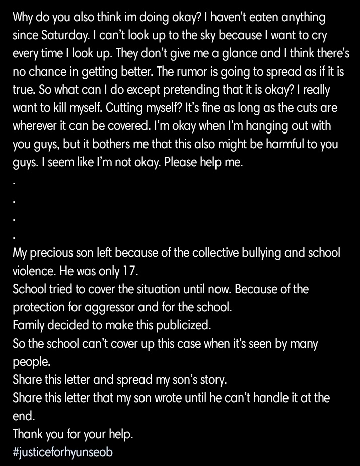Kyu Stream Boy S Tweet Tw Death School Violence Bullying I Noticed This On Instagram And This Child Lee Hyunseob Is A 17 Year Old Teen Who Is A Victim Of Bullying