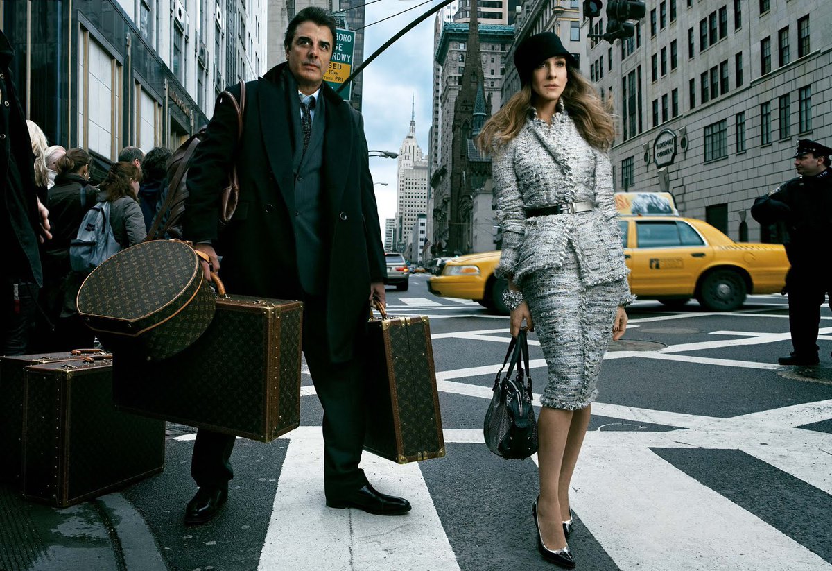 CoutureIsBeyond's tweet photo. Sarah Jessica Parker &amp; Chris Noth by Annie Leibovitz, Vogue, June 2008. https://t.co/W1kqB3d3C6