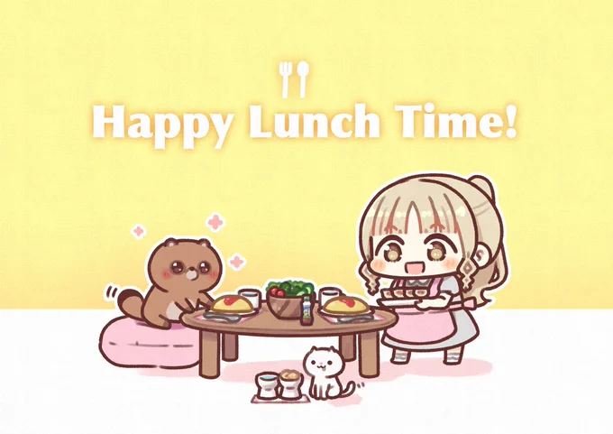 クレアさんともちちゃんとたぬさんの楽しいお昼ご飯🍽 #描いたよクレアさん 