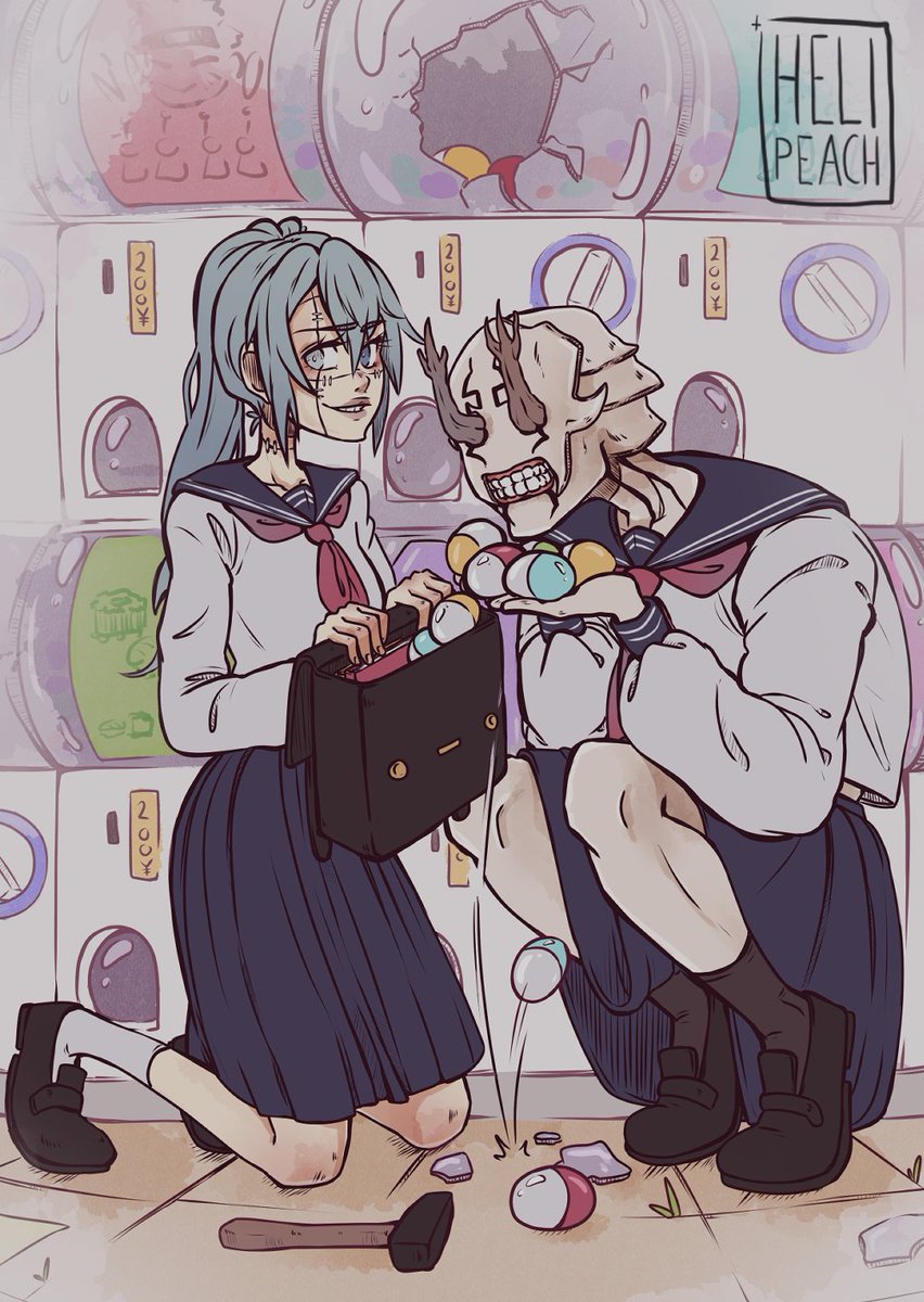 HeliPeach's tweet image. Fem Mahito and Hanami at the gashapon 🔨 &amp;lt;3
(I think I want to do a comic next) 
#JujutsuKaisen #JujustuKaisenfanart #mahito #femmahito #hanami #gashapon
