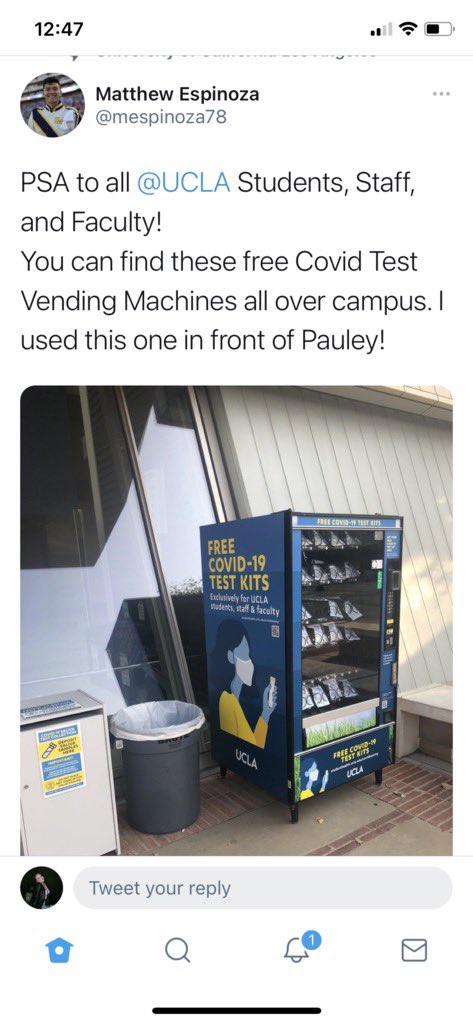 usacfac's tweet image. Hey Bruins! Did you know that there are now free Covid Test Vending Machines all over campus! You can receive two tests per week using your Bruin Card, it’s that easy! For more information, check the link below! studenthealth.ucla.edu/covid-19-self-…