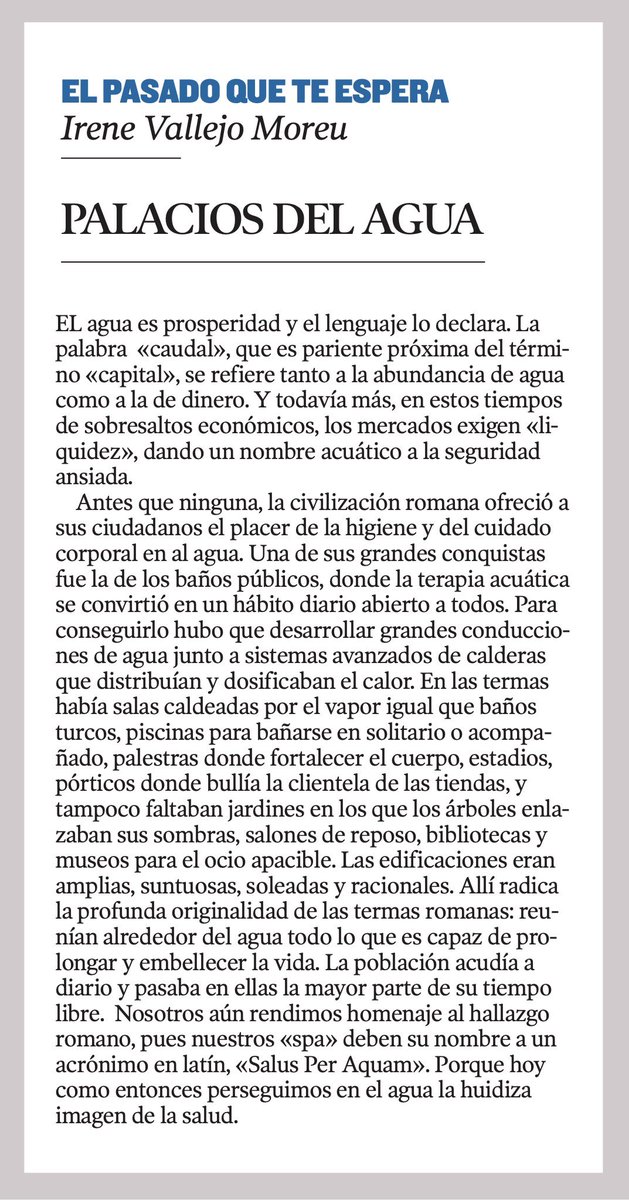 Irene Vallejo (@irenevalmore) on Twitter photo «Las termas romanas reunían alrededor del agua todo lo que es capaz de prolongar y embellecer la vida». Salud y reflexiones desde el <a href="/BalneaPanticosa/">Balneario Panticosa</a>, invitada por el <a href="/FIPTocandoCielo/">FIP Tocando el Cielo</a>, en vísperas de una charla con <a href="/Granvilas/">Manuel Vilas</a> <a href="/VilaSilva/">Lorenzo Silva</a> <a href="/AnaMerinoPoeta/">Ana Merino</a> @MirandaItziar
<a href="/heraldoes/">Heraldo de Aragón</a> «Las termas romanas reunían alrededor del agua todo lo que es capaz de prolongar y embellecer la vida». Salud y reflexiones desde el <a href="/BalneaPanticosa/">Balneario Panticosa</a>, invitada por el <a href="/FIPTocandoCielo/">FIP Tocando el Cielo</a>, en vísperas de una charla con <a href="/Granvilas/">Manuel Vilas</a> <a href="/VilaSilva/">Lorenzo Silva</a> <a href="/AnaMerinoPoeta/">Ana Merino</a> @MirandaItziar
<a href="/heraldoes/">Heraldo de Aragón</a>