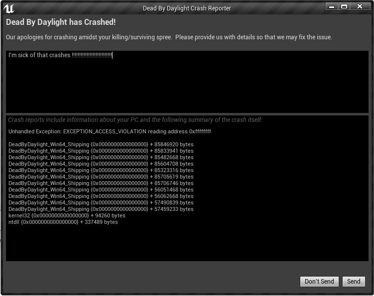 Fatal error unhandled access violation reading. DBD не запускается. Dead by Daylight Неизвестная ошибка выкидывает из лобби. Win64.