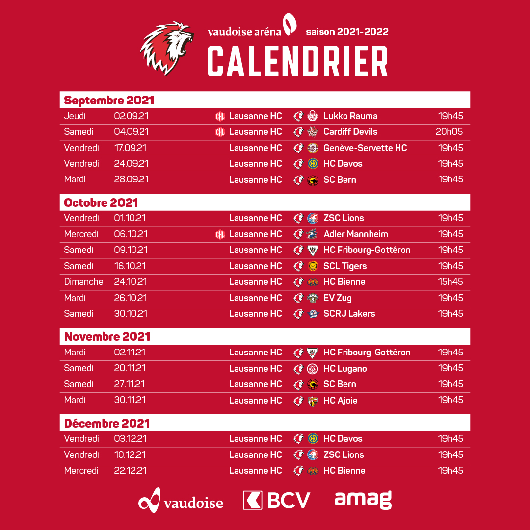 Lausanne Hc Calendrier Hildred Albert