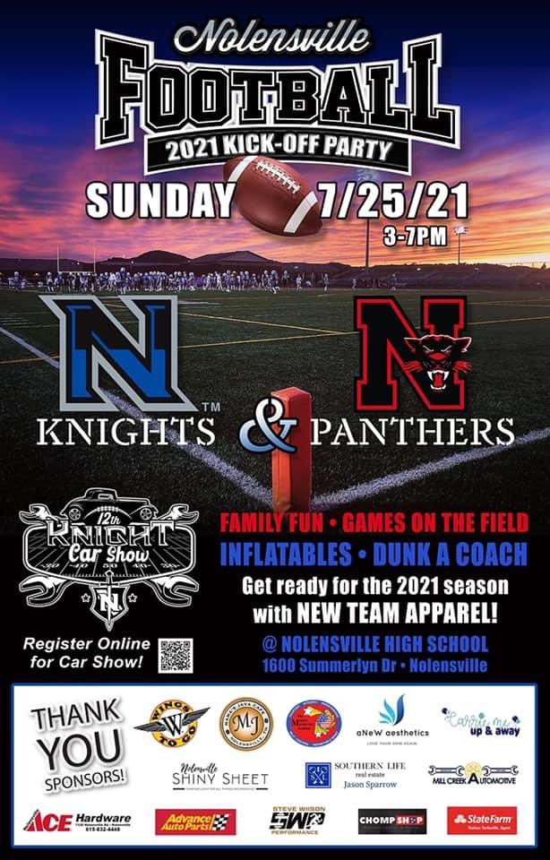 Nolensville Football (@wcsnhspd) on Twitter photo We are one week away from this event. Come out and enjoy some football and family fun. Friday Knight Lights in NOLO will be here soon. #uKNIGHTed We are one week away from this event. Come out and enjoy some football and family fun. Friday Knight Lights in NOLO will be here soon. #uKNIGHTed