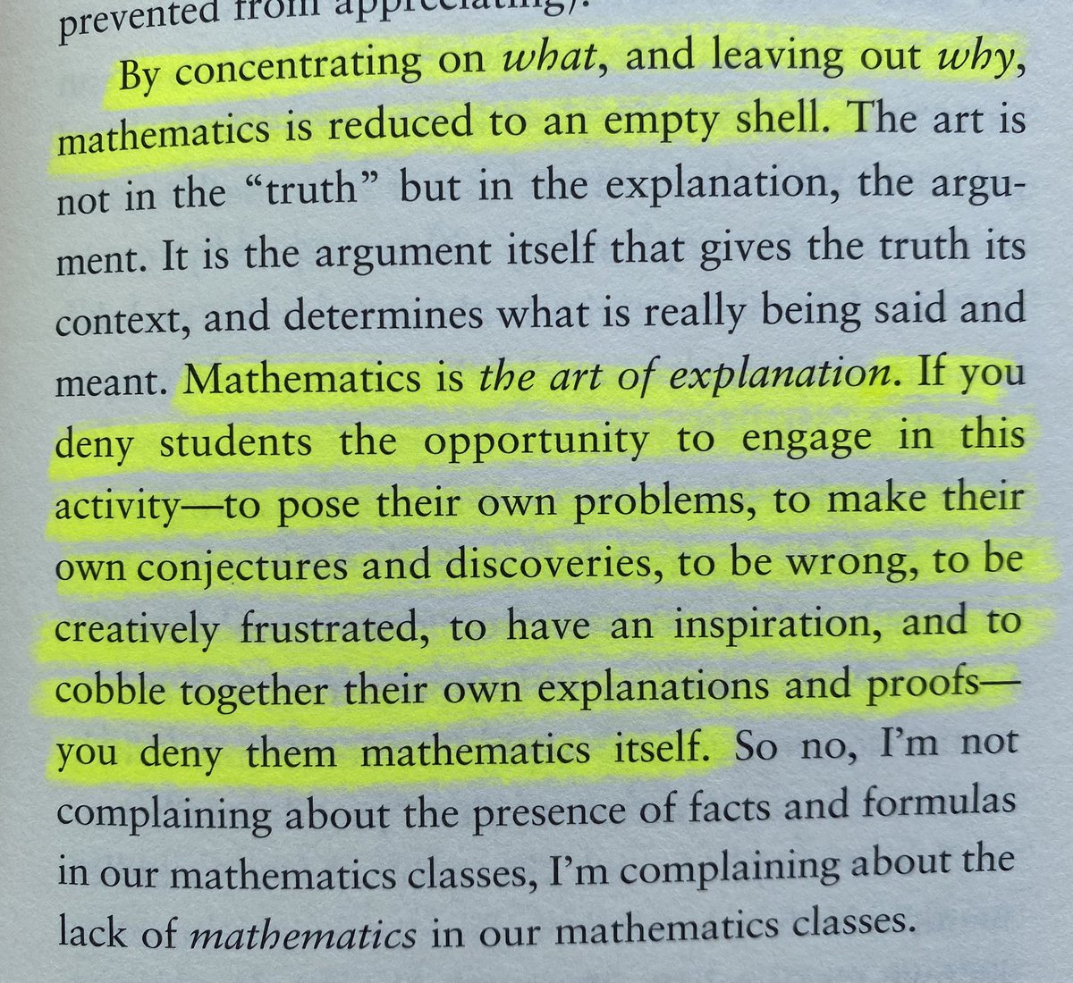 mjharada5's tweet photo. Can I get an amen? 🙌🙌🙌 “Mathematician’s Lament” by Paul Lockhart is on point! @Math_HCS @crypticmaestro @jcnelson77 @GaDOEMath @snell_lya @mikewiernicki @MrsJeniseSexton @KCwetna @KatieBreedlove @math_coach2014 #mathematicianslament #productivestruggle https://t.co/40M41OSB9s
