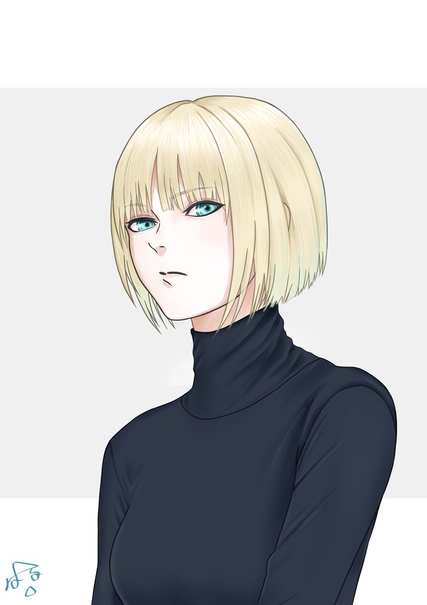 晴 金髪ボブ タートルネック 絵描きさんと繋がりたい イラスト 絵柄が好みって人にフォローされたい