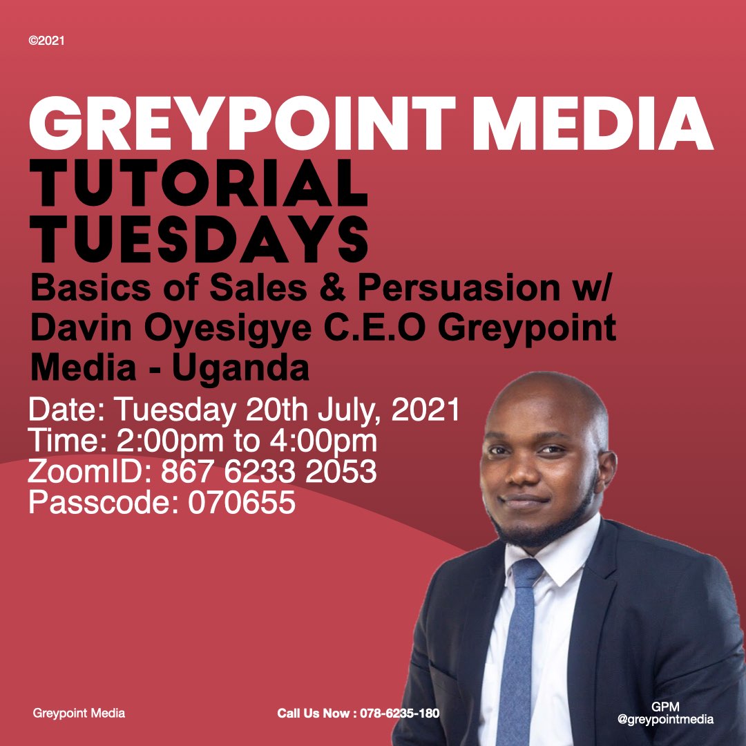 greypointmedia's tweet image. As we continue the Tradition of #TutorialTuesdays at GPM, this week we are going to cover the Basics of Sales & Persuasion. A keys Aspect of Growing and scaling any idea or company. Do Not miss this one, Share witn freinds & Family.