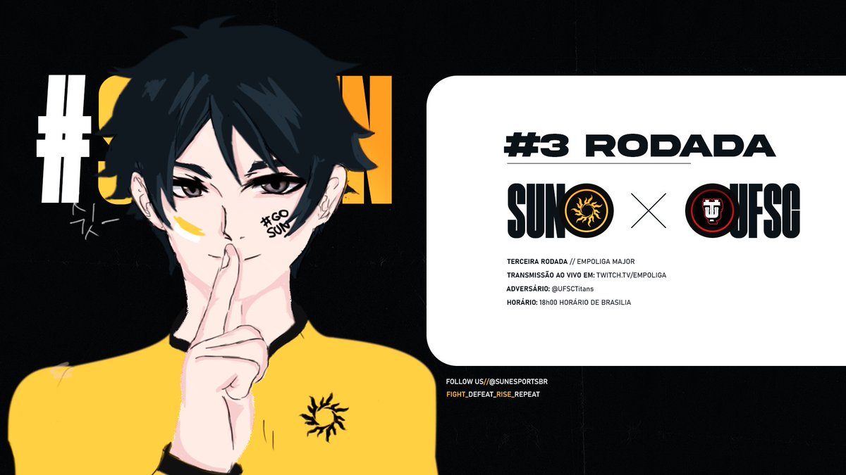 Sunlight Esports (@sunesportsbr) on Twitter photo Sim risadinha, hoje é dia de Major!
Iniciando os trabalhos vamos ao rift encarar a <a href="/UFSCTitans/">UFSC Titans 🏆</a> em jogo válido pela terceira rodada, só vamo #SUNWIN ☀️
💻 twitch.tv/empoliga Sim risadinha, hoje é dia de Major!
Iniciando os trabalhos vamos ao rift encarar a <a href="/UFSCTitans/">UFSC Titans 🏆</a> em jogo válido pela terceira rodada, só vamo #SUNWIN ☀️
💻 twitch.tv/empoliga