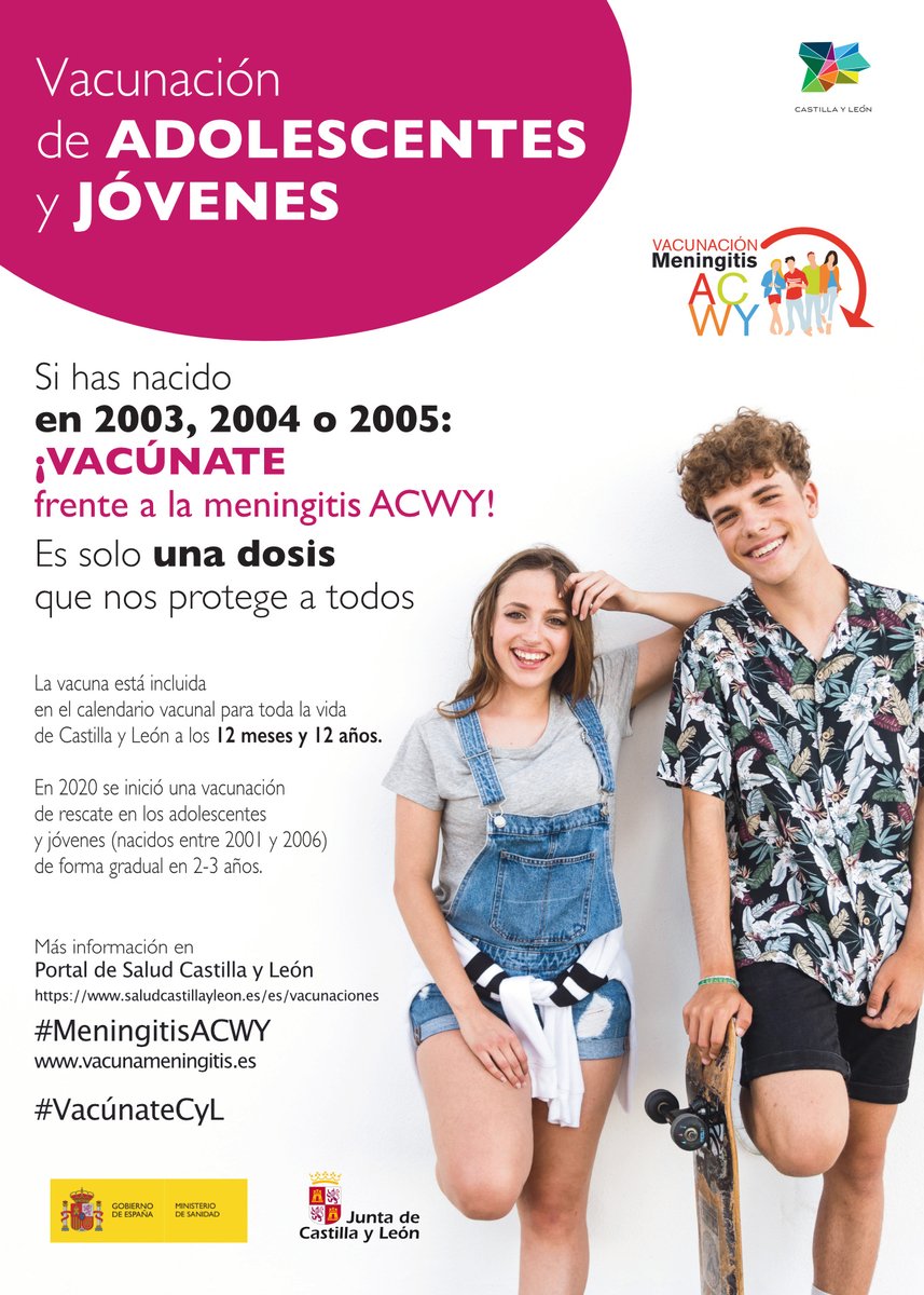 educacyl's tweet photo. ⚠🚨📢 ¡¡¡¡Atención!!! 📢🚨⚠: si has nacido en 2003, 2004 y 2005, #VacúnateCyL frente a la #MeningitisACWY. 

Más ℹ: https://t.co/dPbIRgI9TO Vía @Salud_JCYL 

#LasVacunasFuncionan 💉 https://t.co/XKebfS7vwG