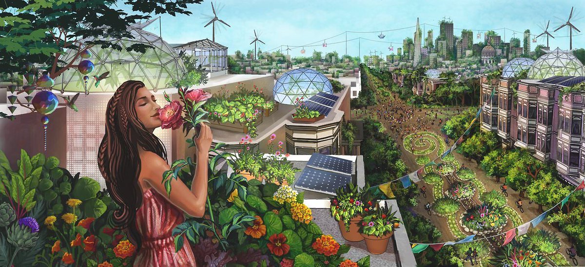 3) At its core, Solarpunk is a vision of a future that embodies the best of what humanity can achieve: a post-scarcity, post-hierarchy, post-capitalistic world where humanity sees itself as part of nature and clean energy replaces fossil fuels.7/