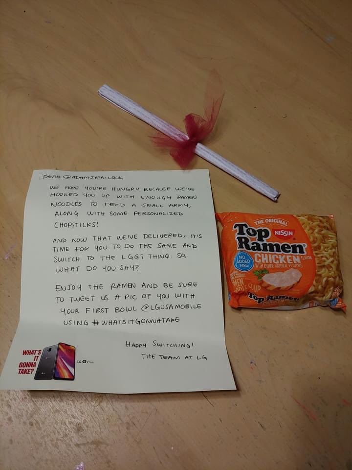 AdamJMatlock's tweet photo. Wow. This was three years ago. Too bad @LGUSAMobile isn’t around to share the memory with. #RIPLG… 

But, this was pretty epic. My year supply of ramen. It showed up in 3 giant boxes 😂😂😂 https://t.co/NThvv0fICO
