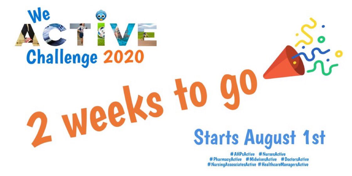 The Countdown is on! ⏰

📆 2 Weeks until the #WeActiveChallenge
💪 Promoting all activities
📸 Just post a picture (no vids)
#️⃣ Tag your team #AHPsActive
🏆 Get involved! Everyone’s a winner
💙 Everyone is welcome!

#MovementForEnjoyment #WeAHPs #WeStudentAHPs #AHPSupportWorkers