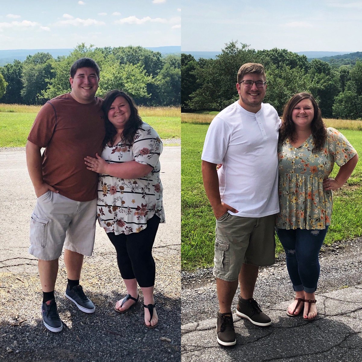 bripeck3's tweet photo. Each year we take the same picture in the same place. This year on the right, last year on the left. I struggle with seeing the changes in my body even though I know the amount of weight I’ve lost. It feels good to see the comparison of 12 months difference. https://t.co/db4xIdnmJa
