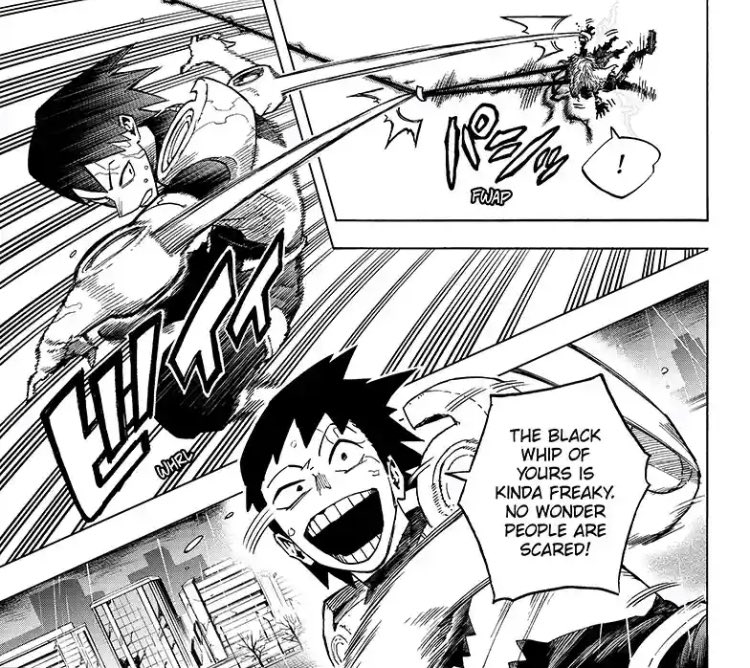 Ok some praise!! Loooove those two top panels, instead of making deku and sero's panels separated they're one motion by the fast action so the reader goes from one panel to the other without interruptions! Pretty simple but clever #bnha320 