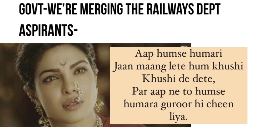 SakshiS95450221's tweet photo. Railway Department is the pride of many students,you cannot just take it away. 
#Recruit_IRMS_through_ESE 
#Conduct_Railway_Exam 
@AshwiniVaishnaw 
@raosahebdanve 
@DarshanaJardosh https://t.co/CEKDYRA7e5