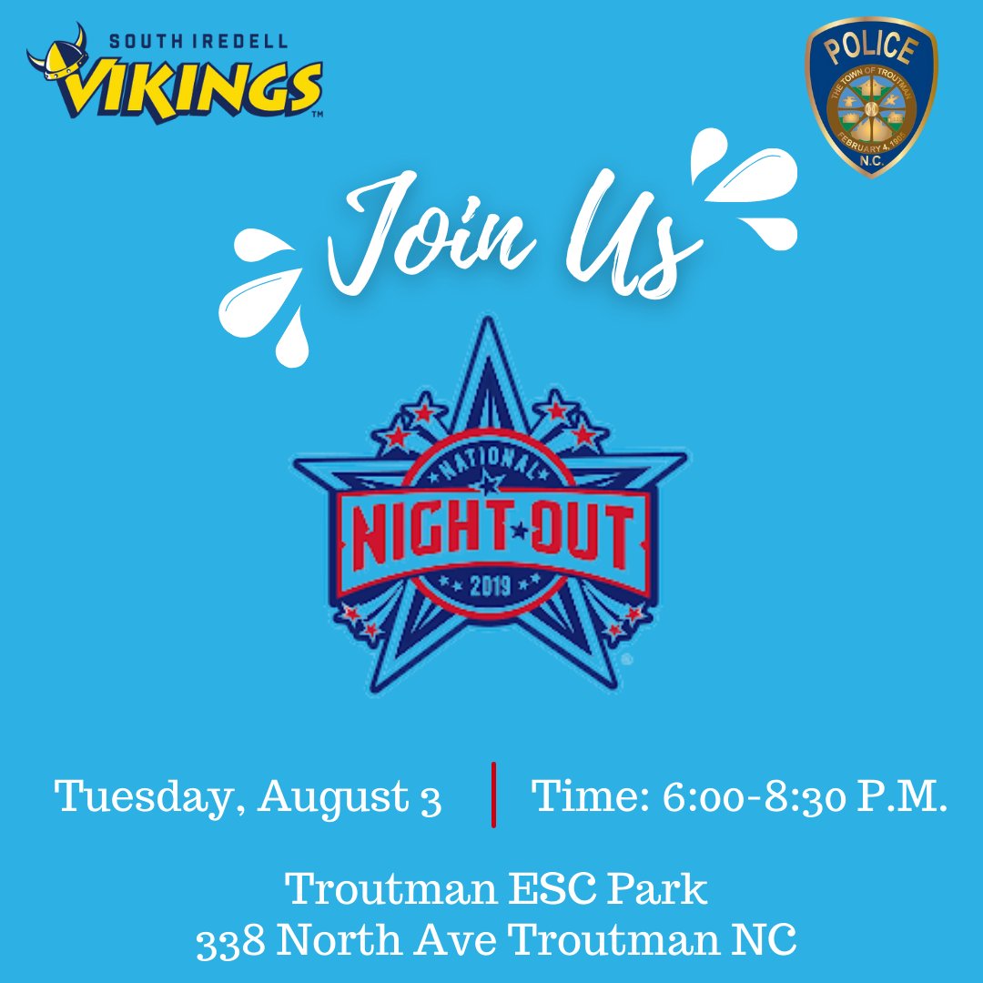 Come join us at the National Night Out event organized by the Troutman Police Department!