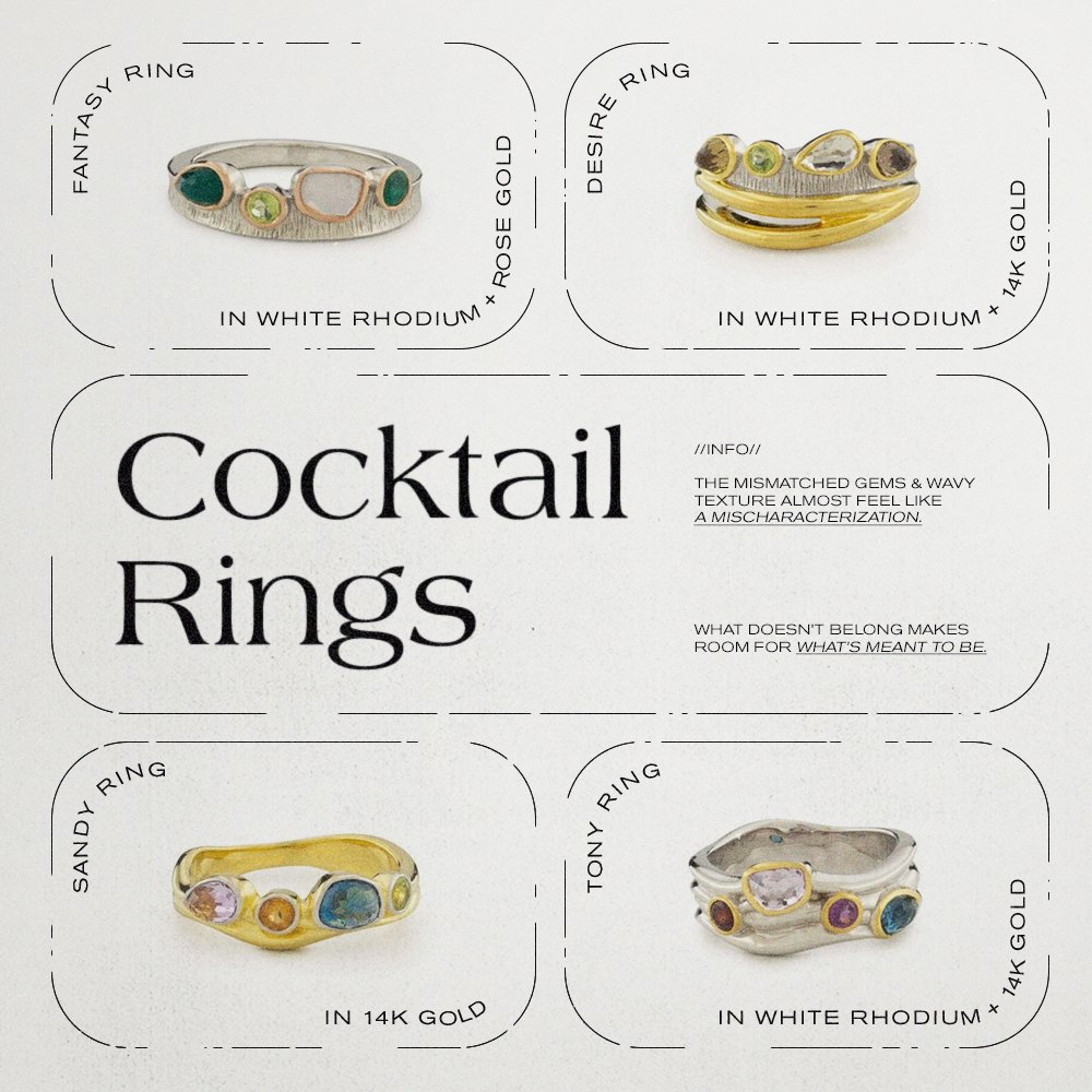 The character of the gemstones in these rings creates a sea of waves that pop in different directions and colors across your hand. 🌊