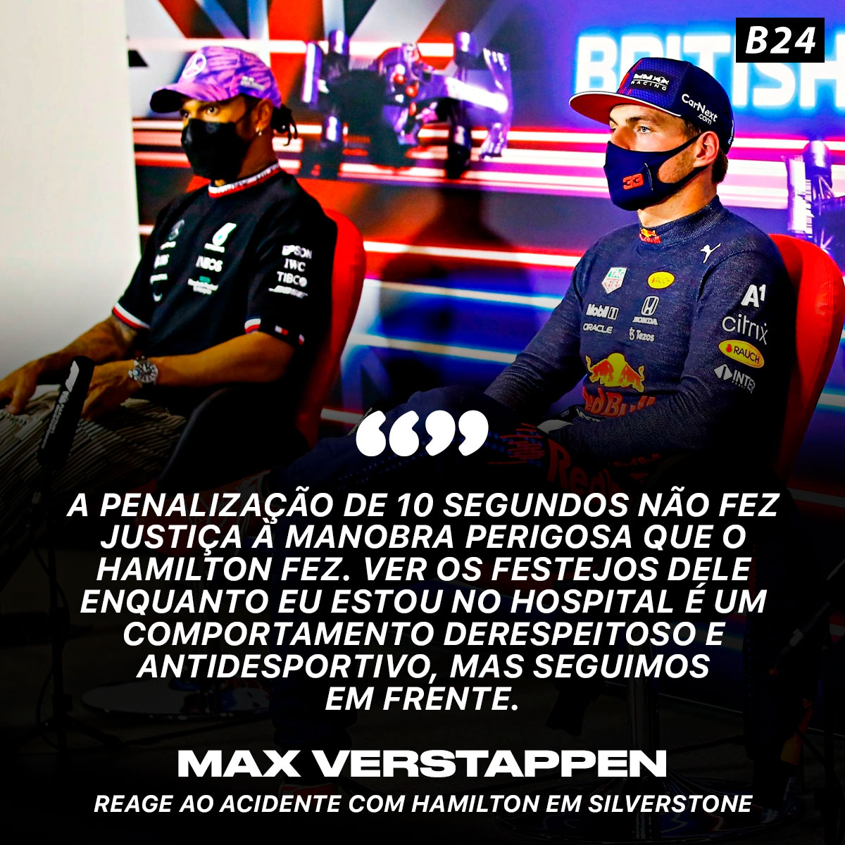 Verstappen reage ao acidente com Hamilton.