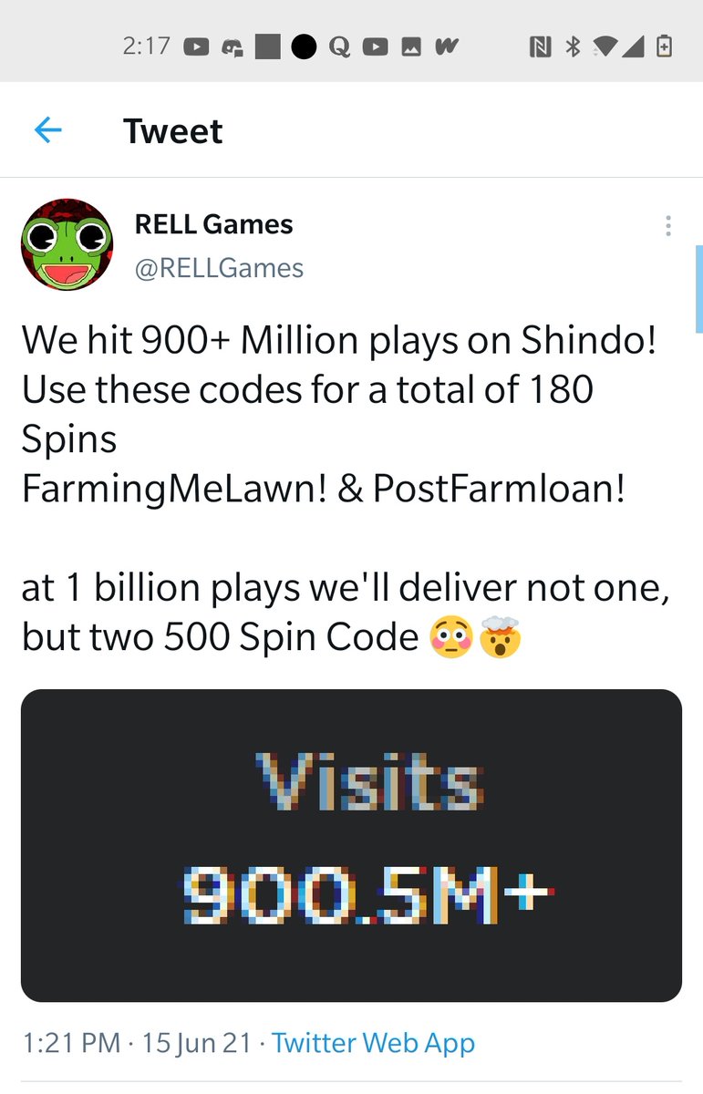 ZoneArk1's tweet photo. 9 million more Visits on Shindo Life before the big 1 billion where @RELLGames release the two 500 spin codes such a big achievement for such a successful game like jailbreak, Murder Mystery, and Adopt me have hit, Hope they continue growing and best of luck in the future. https://t.co/MyOH0NEzcb