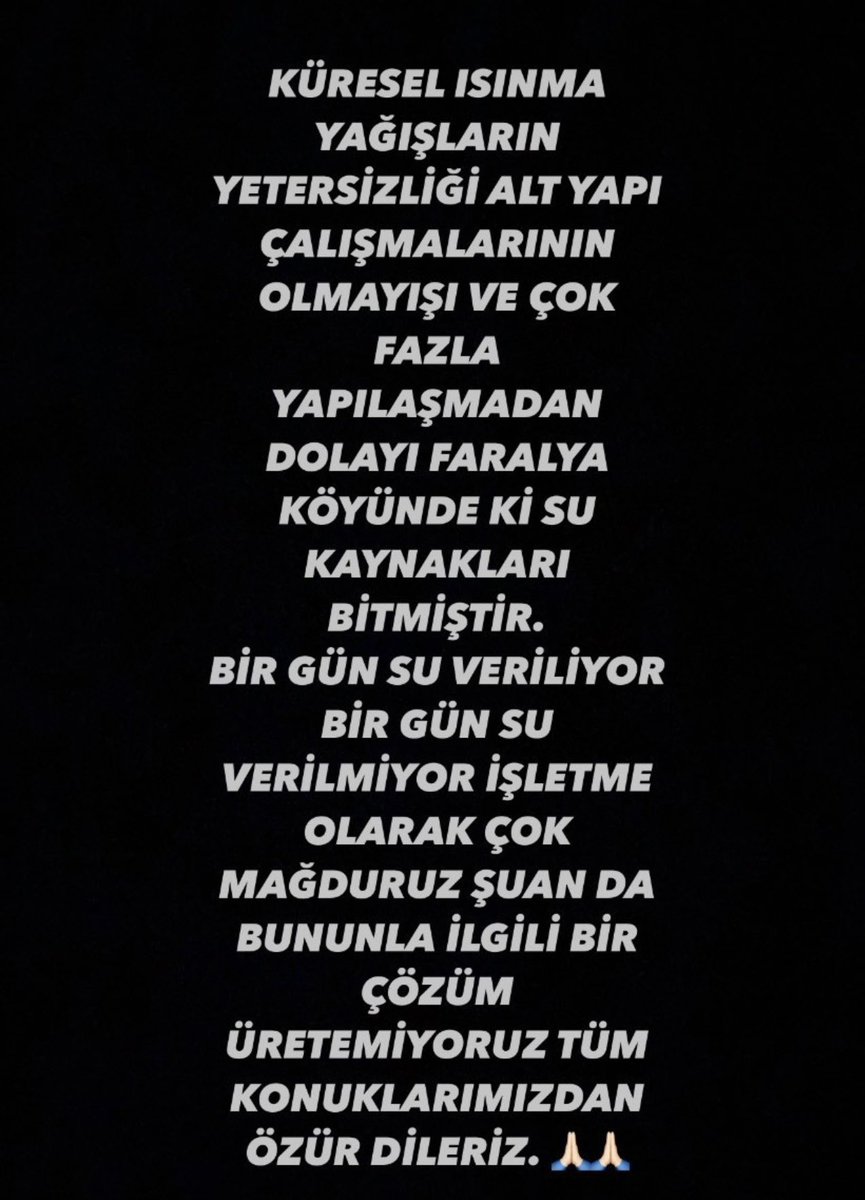 🆘ACİL!
Turizm ülkesiyiz diyoruz kendimize. Çok önemli beldelerde su sıkıntısı var. Fethiye Ölüdeniz Faralya’dan çaresizlik mesajı. Duyduğuma göre <a href="/TCKulturTurizm/">T.C. Kültür ve Turizm Bakanlığı</a> bakanın şirketinin de orada bir koya otel projesi var. Değil mi? Çözümünüz var mı <a href="/csbgovtr/">T.C. Çevre, Şehircilik ve İklim Dğş. Bakanlığı</a> <a href="/TCTarim/">T.C. Tarım ve Orman Bakanlığı</a> <a href="/TCKulturTurizm/">T.C. Kültür ve Turizm Bakanlığı</a>