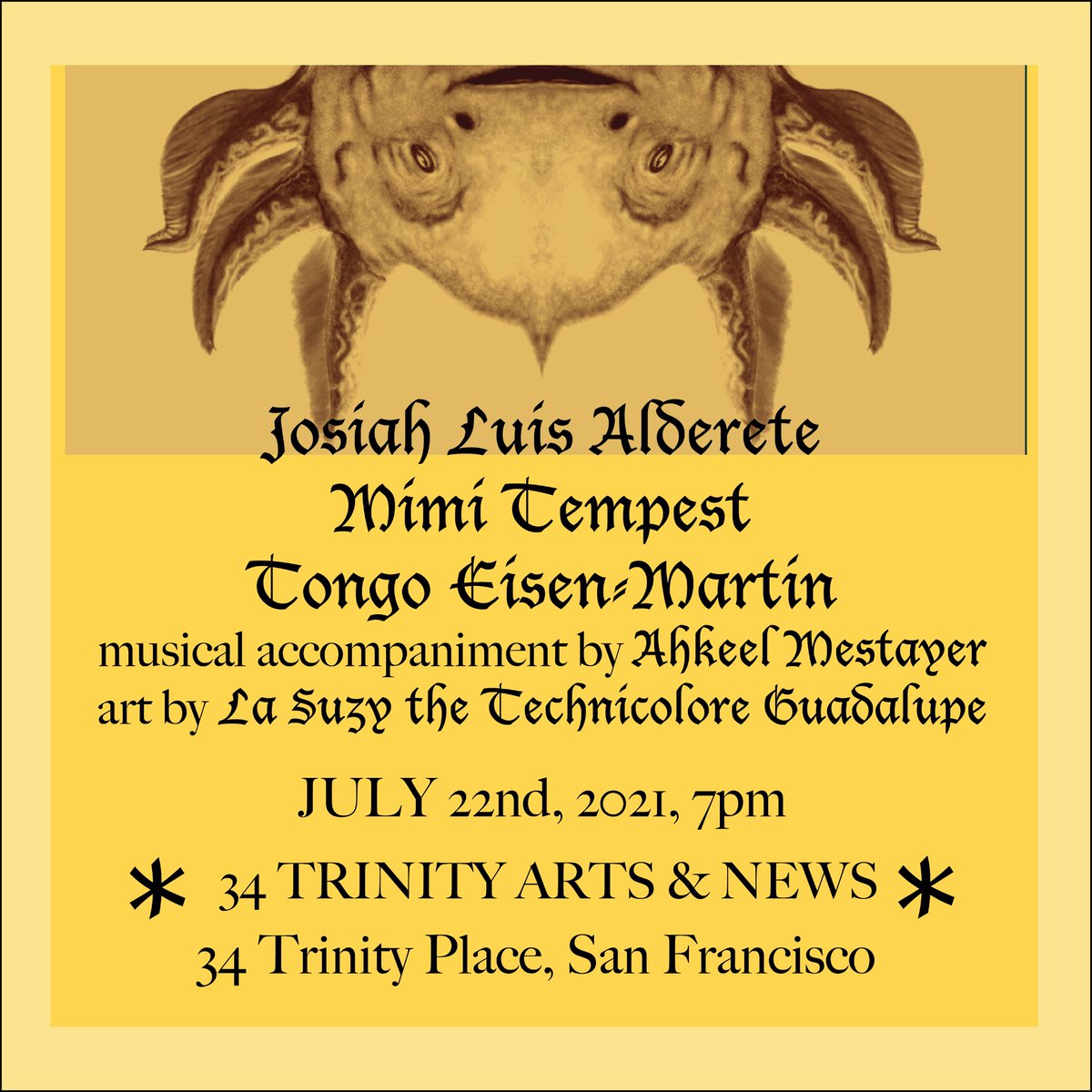 Happening Thursday, July 22nd, 7pm! An all-star line up of San Francisco poets, artists and percussionists performing together for our first event in over a year. If you have never been to our bookstore, come check us out. Our space is outdoors and covid-safe. See you there. 🌞