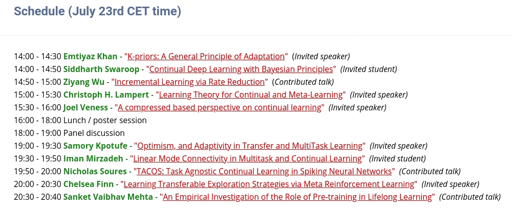 [Worskhop on Theory of Continual learning (ICML'21)]

Thrilled to announce our awesome speaker line up: sites.google.com/view/cl-theory…

You can ask questions to our speakers here:
docs.google.com/forms/d/e/1FAI…

Happening this Friday 23rd !🔥🚀