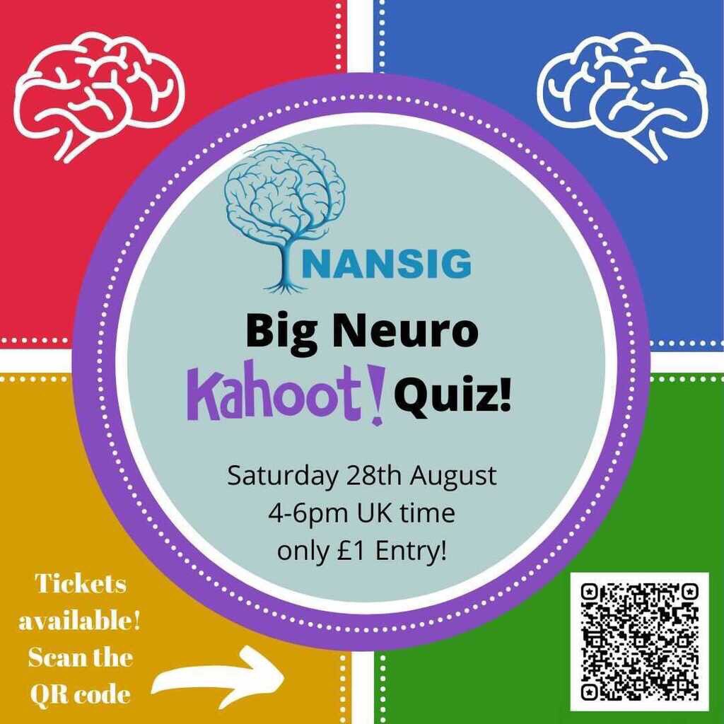 Do you want to test your clinical neuro knowledge and compete against others in the UK and worldwide? 🌎 Register for NANSIG's first ever Big Neuro Kahoot Quiz! 🧠 Limited tickets available! 🚨

Register now: ow.ly/HQVp50FwcCN

Facebook event page: fb.me/e/1Hd2xKqPI)