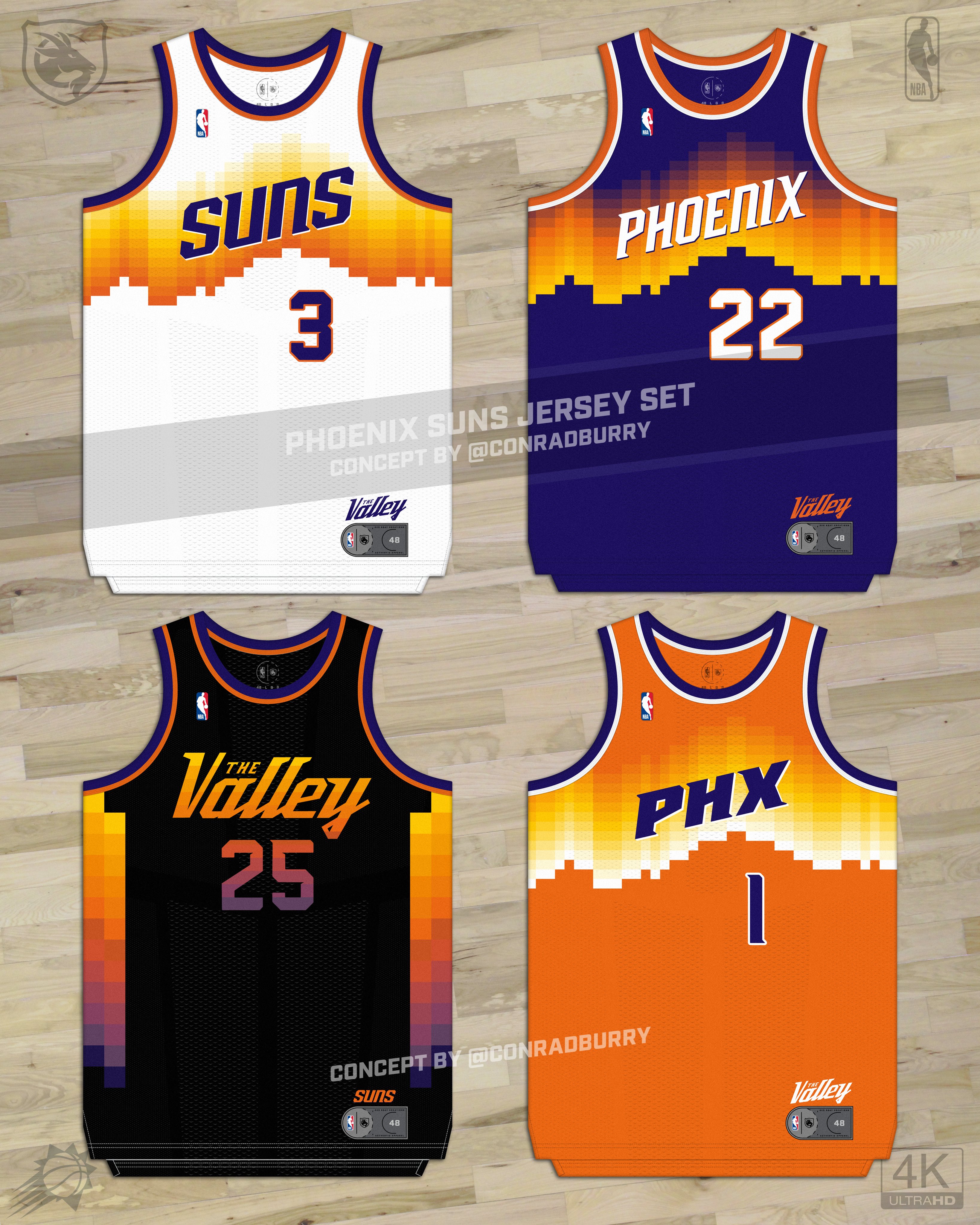 Conrad Burry 🔴🐐🎨 on X: With the popularity of the @Suns The Valley  jerseys and the (thusfar) success wearing them, let's have a stab at making  a full set of unis from