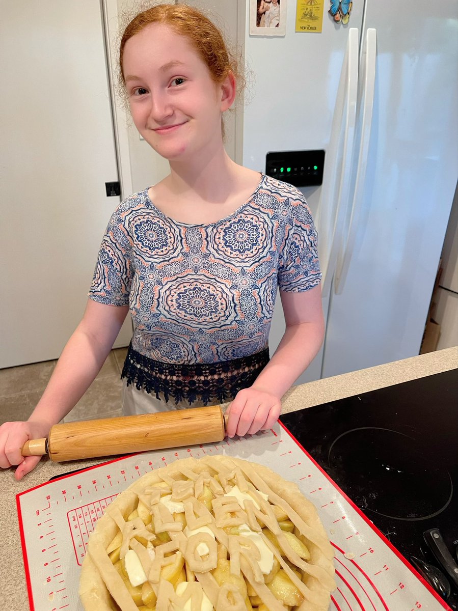 michelebraphael's tweet photo. My daughter, Mirabel, got creative with her take on Grandma Grace’s Apple Pie! What do you think, @dsallentess? 

Want to show your support for @AllenforMA? Recipes and crafty ideas at https://t.co/3GvbjIO1O7. Join us! #TeamAllenforMA #AllenforMA 🇺🇸🥧💙 https://t.co/pfXW5u3Fhz