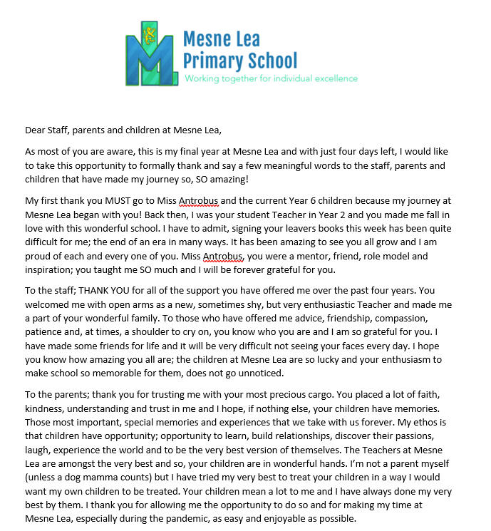 ltw_lauren's tweet image. To all of the staff, children and parents at @mesne_lea 

I wanted to make sure my current class knew prior to posting openly to you all but now they do, it's the right time! 

Thank you SO much for the past four years, all of you!