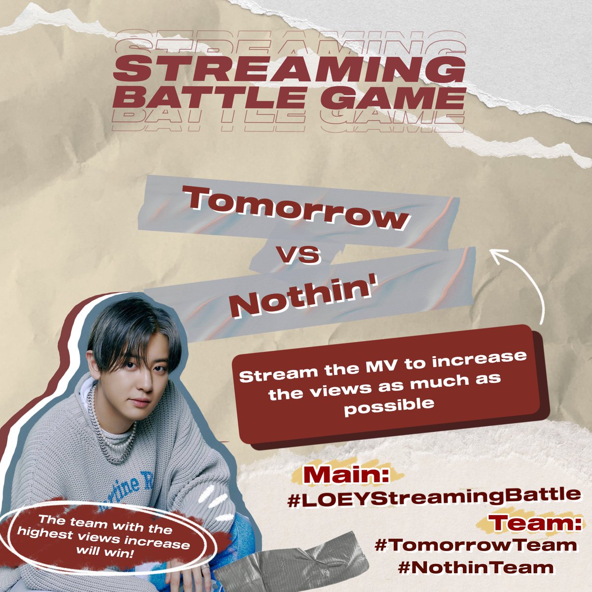 ChanyeolGlobal's tweet photo. STREAMING BATTLE: WEEK 4 🔓

• Team Nothin’ vs Team Tomorrow

📆: 07.19 11:27 AM KST ~ 07.24 11:27 PM KST

Who will be the final winner of the #LOEYStreamingBattle? 
We are preparing something for the winner team! 👀

Let’s do our best to win! 🍒

#CHANYEOL #찬열 https://t.co/4yklJf6NvS