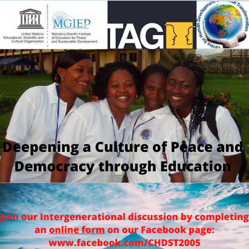 CHDSTPHC1's tweet photo. The Centre for Social Transformation and Human Development and Nigeria Network and Campaign for Peace Education is organizing an independent Talking Across Generations on Education (iTAGe) youth dialogue. Click to complete the short survey to participate  https://t.co/kr6N7k2WHk https://t.co/RX2oHjgyEV